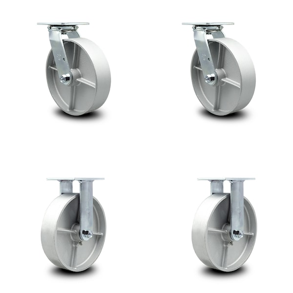 8 Inch Semi Steel Caster Set with Ball Bearings 2 Swivel 2 Rigid